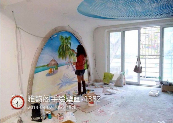 2015年3月深圳市世纪春城杨总家背景墙手绘壁画
