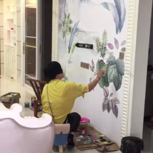2019年9月福建团队成员莆田仙游滨海小区家装电视背景墙手绘壁画